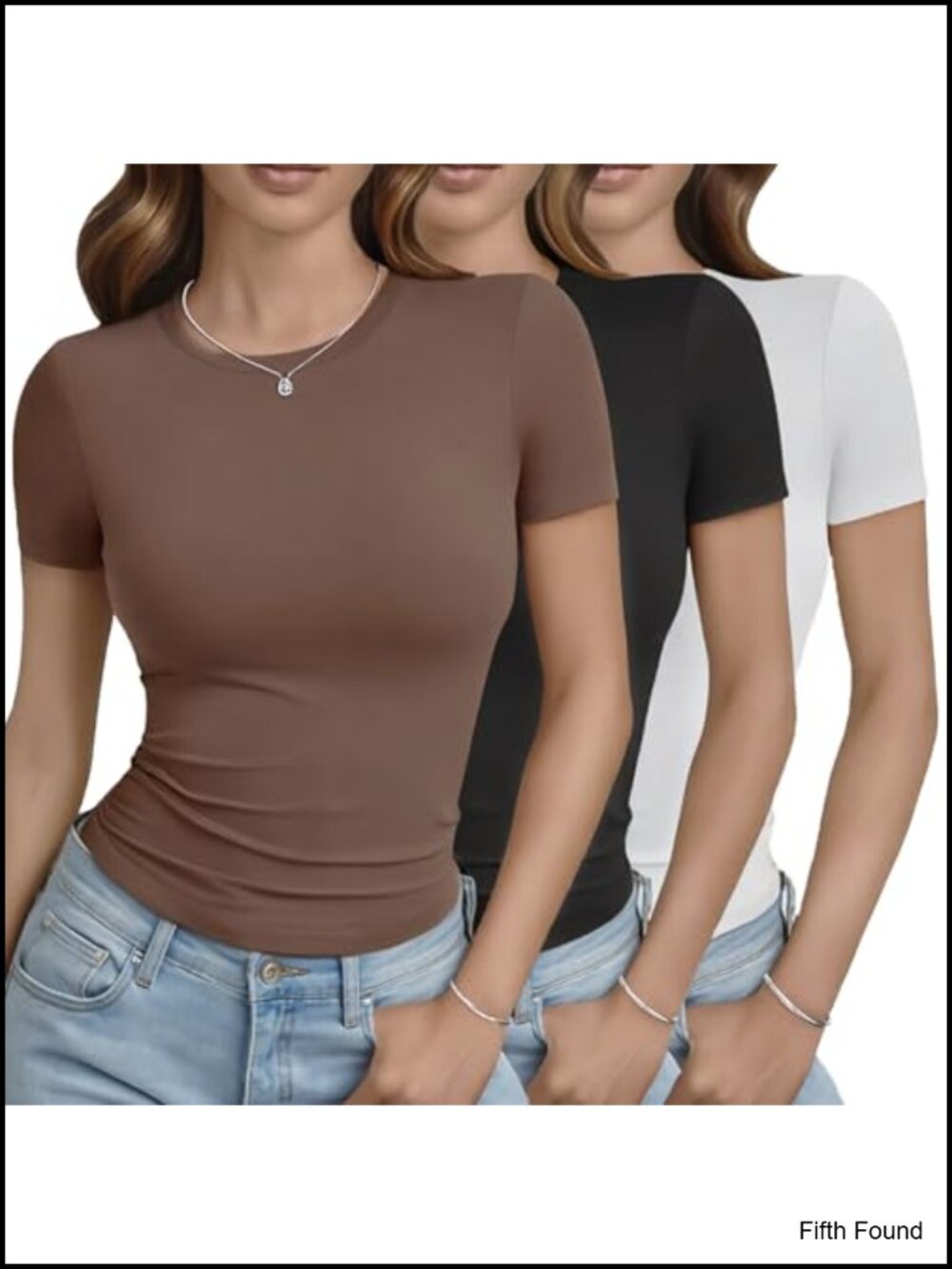 3 Pack Basic Crop Tees for Women Bodycon Fitted Crew Neck Short Sleeve